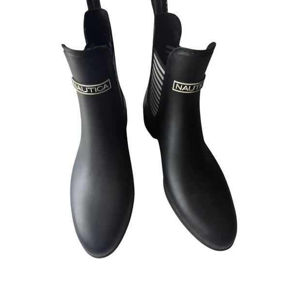 Nautica Rain Ankle Size 7 Slip On Waterproof Women's Black White Rubber Boot - Picture 5 of 7
